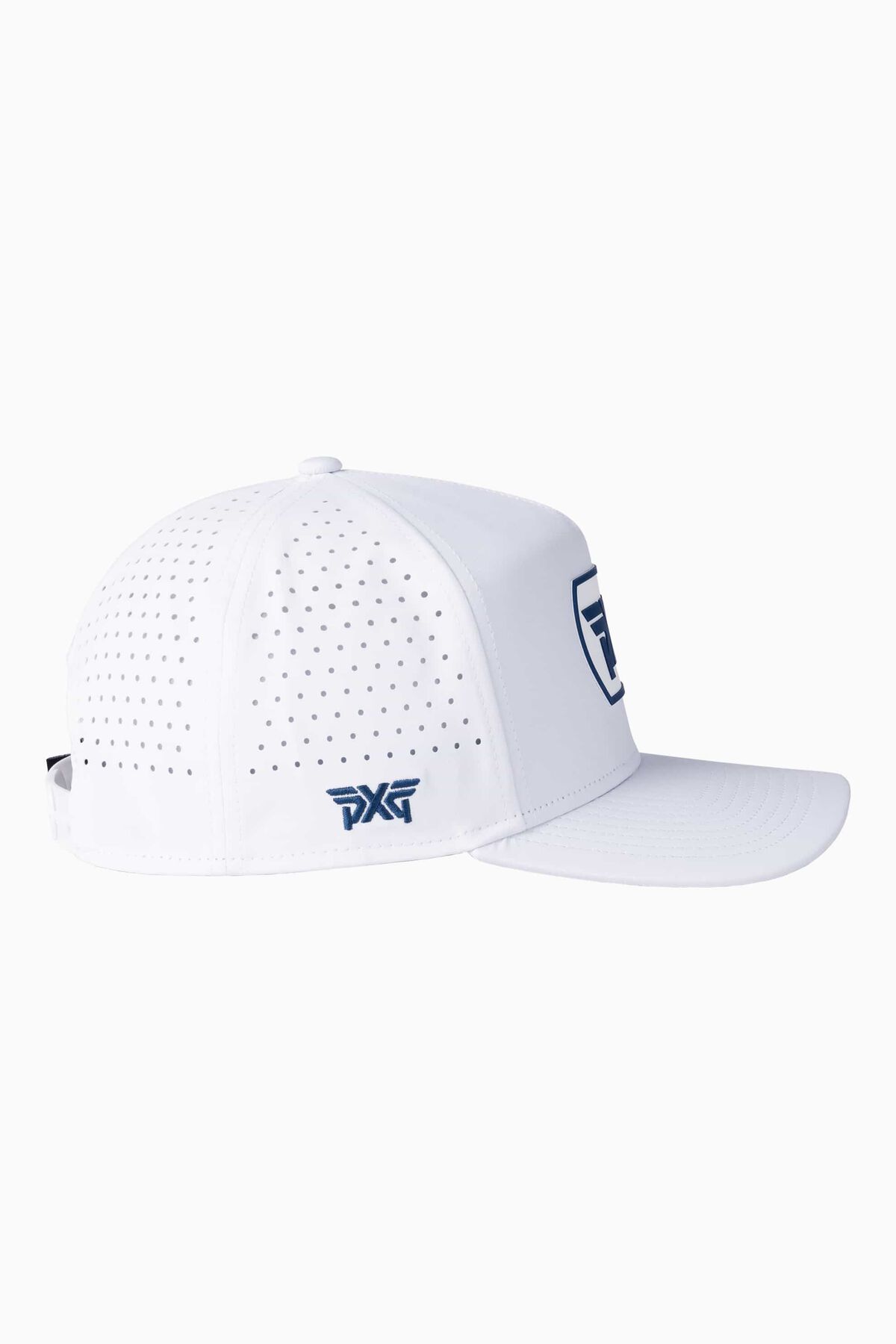 Men's Dog Tag 5-Panel Snapback Cap - White/Navy Logo - One Size White